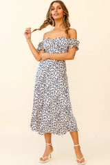 Linka Off-Shoulder Tie Back Midi Dress Leopard Print Pink