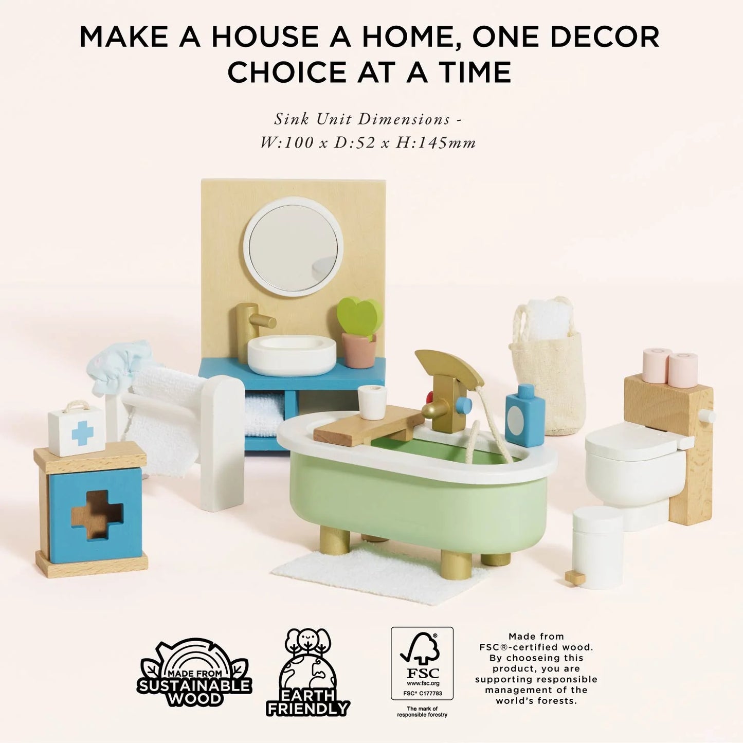 Wooden Dolls house Bathroom Furniture