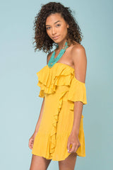Audrina Ruffled Dress Yellow Mustard