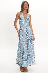 Exhilaration Halterneck Maxi Dress Floral Blue