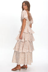 Giavana Puff Sleeve Layered Maxi Dress Orange