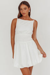 Like Art Tied Shoulder Bubble Mini Dress White