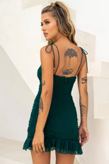 Bambi Ruched Mini Dress Forest Green