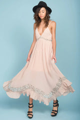 Luna Ruffled Maxi Dress Beige