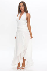 Luella Textured Halter Split Maxi Dress White