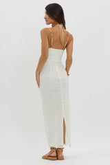 Namaste Bead Strap Lace Midi Dress White