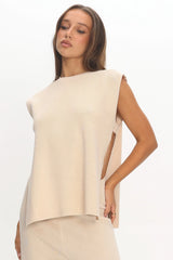 Homebody Side Slit Ribbed Knit Top Oat