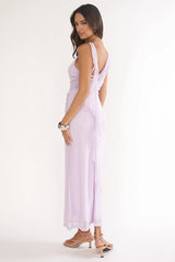 Saffra Shoulder Sash Ruched Maxi Dress Lilac