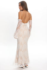 Zarah Off-Shoulder Sleeve Lace Maxi Dress White