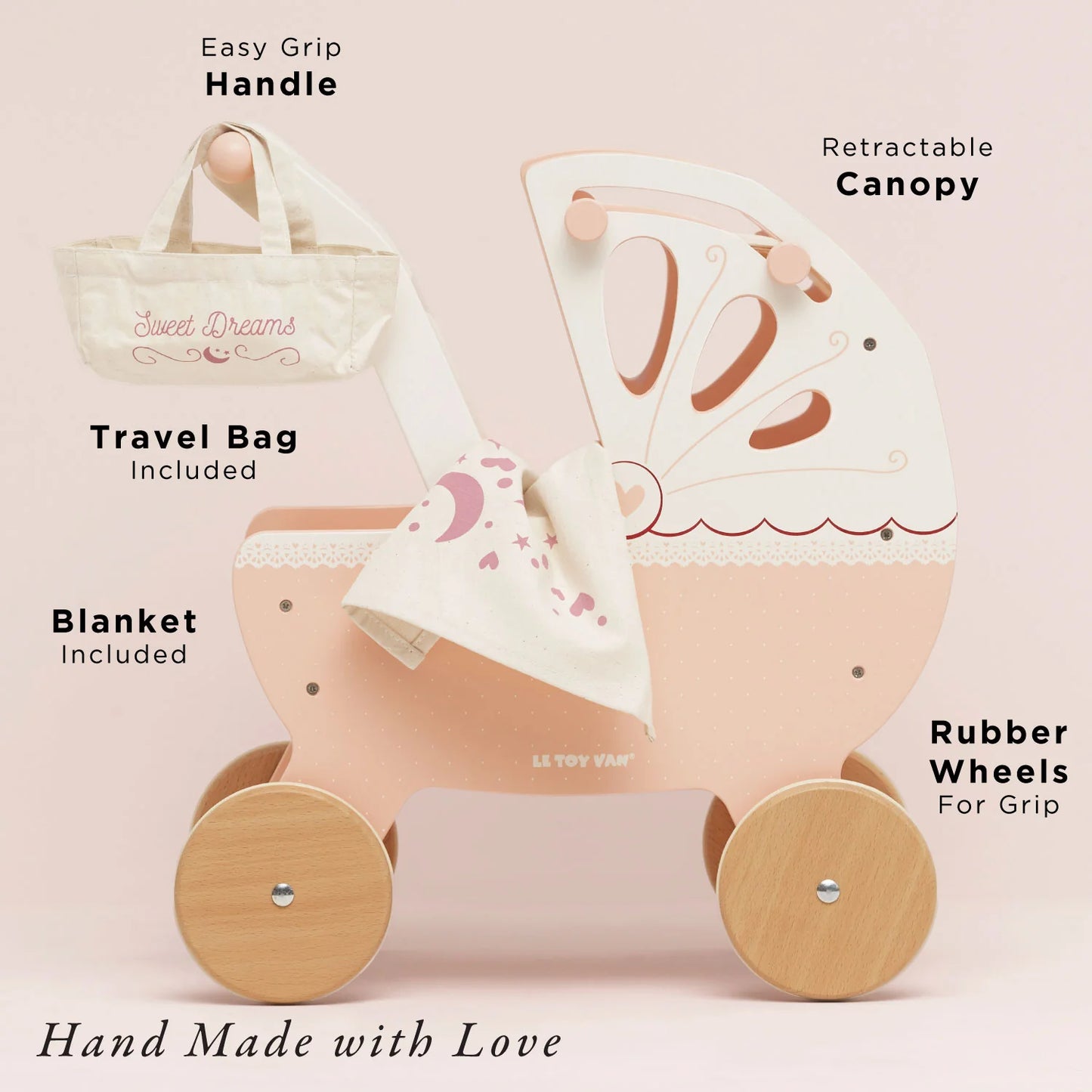 Retro Wooden Doll Pram