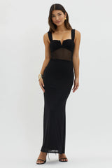 Nadia Sheer Waist Maxi Dress Black