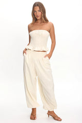 Norina Shirred Strapless Top Cream
