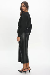Sybil Faux Leather Midi Skirt Black