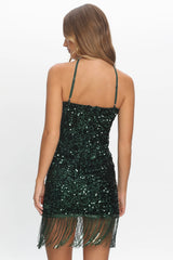 Limbo Sequin Fringe Mini Dress Green