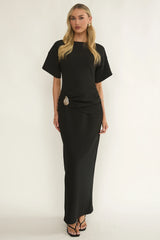 Briona Short Sleeve Buckle Maxi Dress Black