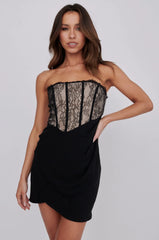 Heart Of Mine Lace Bodice Mini Dress Black
