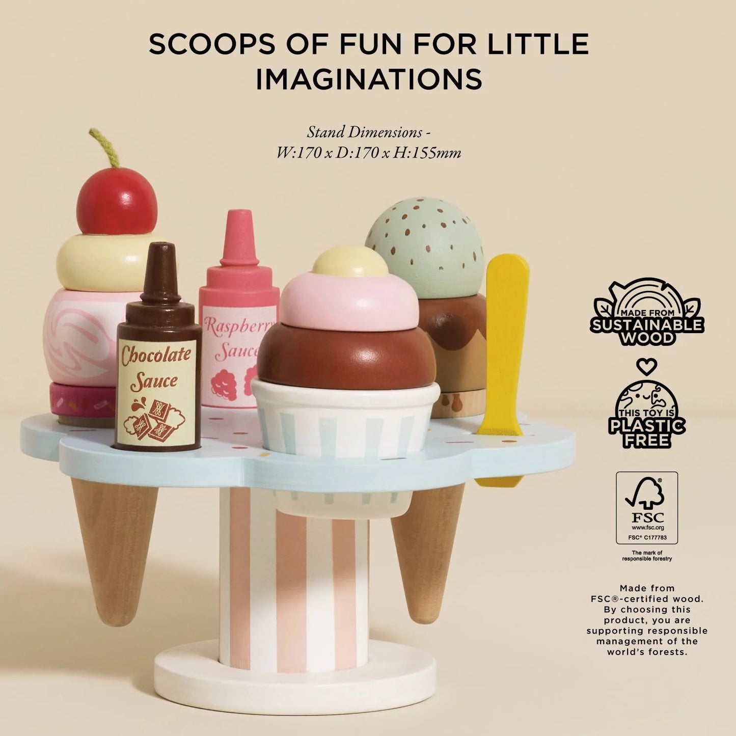 Wooden Ice Cream Stand & Toppings