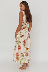 Audraya Drop Waist Maxi Dress Floral Beige