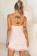 Bambi Ruched Mini Dress Polka Dot White