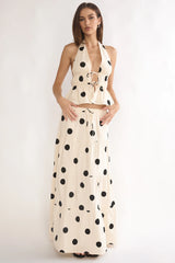 Under The Moons A-Line Maxi Skirt Polka Dot Beige
