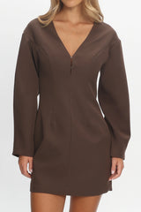 Hendrix Long Sleeve Mini Dress Chocolate