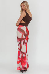 In Blooms Mesh Bodice Maxi Dress Print Chocolate