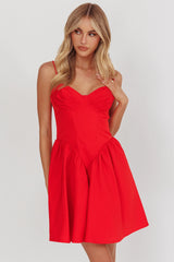 Star Signs Lace-Up Back Mini Dress Red
