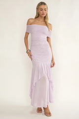 Kiarna Off-Shoulder Mesh Maxi Dress Lilac