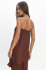 Danita Asymmetric Hem Strapless Top Chocolate