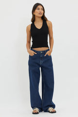 D'Lila V-Neck Ribbed Knit Top Black
