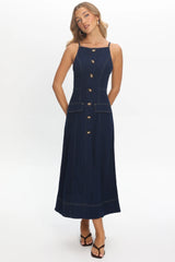Love's Embrace Button Front Maxi Dress Indigo