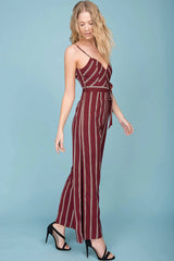 Kallie Striped Jumpsuit Wine