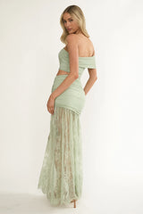 Gala Cut-Out Waist Lace Maxi Dress Sage