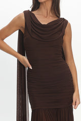 Rosellea Draped Shoulder Maxi Dress Chocolate