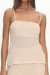 Mesa Bead Strap Knit Top Cream