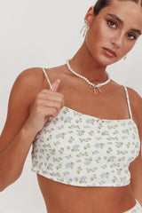 Miss Cupid Cami Crop Top Floral Ivory/Blue