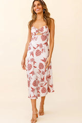 Melancholy Resin Buckle Midi Dress Botanic Print Beige