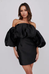 Dream Time Puffed Neckline Mini Dress Black
