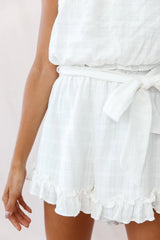 Stephy Frill-Trimmed Elasticated Strapless Romper White