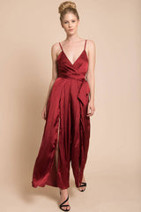 Ella Open Back Jumpsuit Burgundy