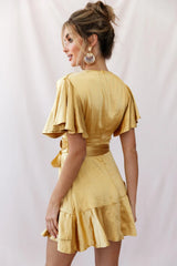 Cami Angel Sleeve Faux Wrap Dress Mustard