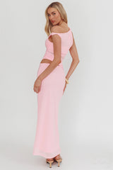 Lorely Ruched Bodice Twist Strap Maxi Dress Pink