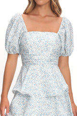 Giavana Puff Sleeve Layered Maxi Dress Floral Blue