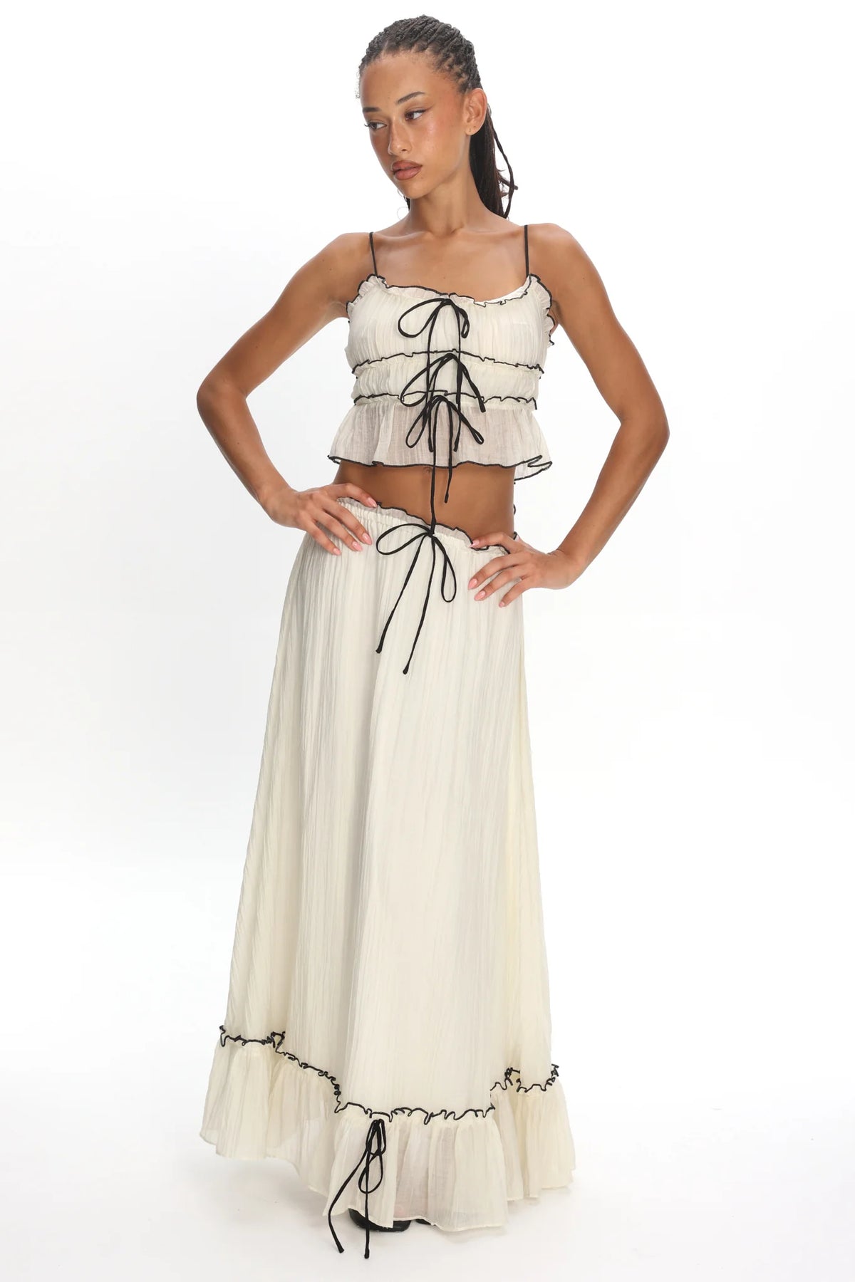 Maidens Tie Detail Overlock Maxi Skirt Cream