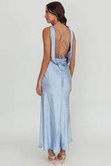 Isabella Satin Backless Maxi Dress Ocean