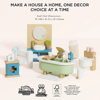 Wooden Dolls house Bathroom Furniture