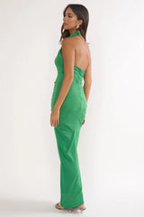 Stellarose Halter Ruched Maxi Dress Green