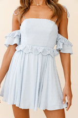 Wayside String Tie Strap Lace Trim Mini Dress Steel Blue