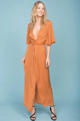 Cleo High Slit Maxi Dress Tan