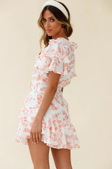 Aubrey Tied Bust Ruffle Trim Dress Floral Print Pink